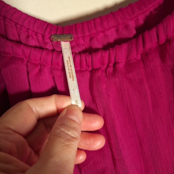 Free People Semi Sheer Babydoll Ruffle Dress Hot Raspberry Boho Romantic Angel - Picture 5 of 5